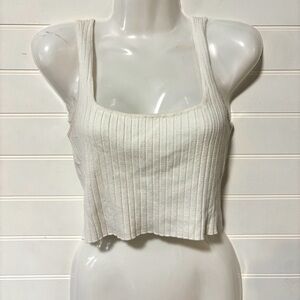 Forever 21 White Ribbed Crop Tank Top size L